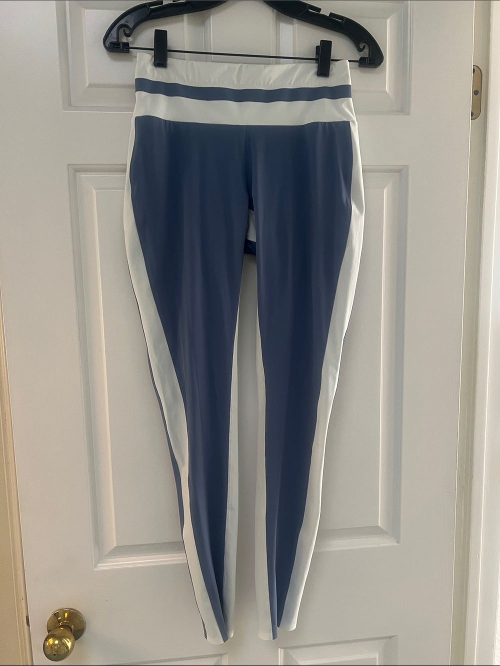 Blue and White Colorblock Skinny Leggings